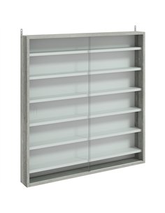 HOMCOM Six Shelf Display Cabinet, with Glass Doors - Graphite Wood Effect