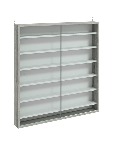 HOMCOM Six Shelf Display Cabinet, with Glass Doors - Graphite Wood Effect - pic 161130 | FastDaddyshop