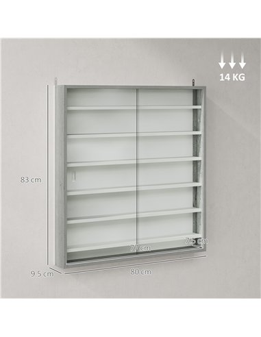 HOMCOM Six Shelf Display Cabinet, with Glass Doors - Graphite Wood Effect