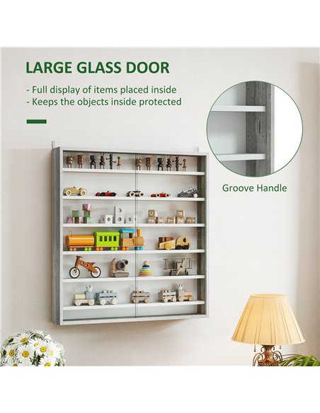 HOMCOM Six Shelf Display Cabinet, with Glass Doors - Graphite Wood Effect - pic 161134 | FastDaddyshop
