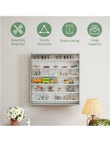 HOMCOM Six Shelf Display Cabinet, with Glass Doors - Graphite Wood Effect