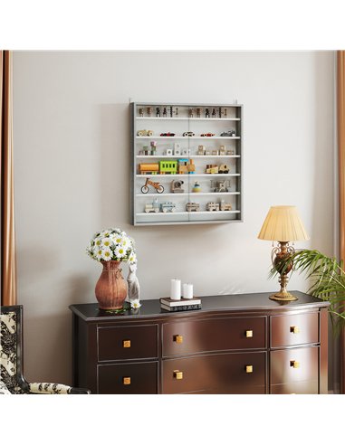 HOMCOM Six Shelf Display Cabinet, with Glass Doors - Graphite Wood Effect