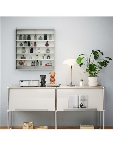 HOMCOM Six Shelf Display Cabinet, with Glass Doors - Graphite Wood Effect
