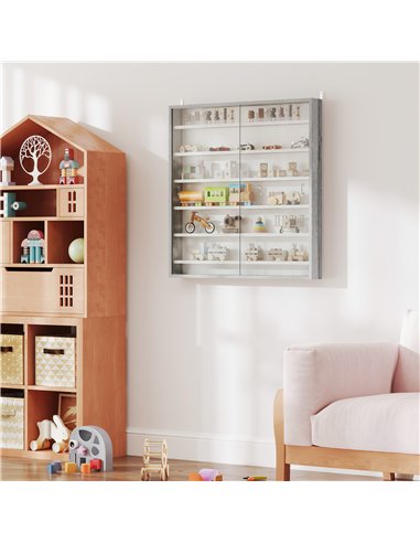 HOMCOM Six Shelf Display Cabinet, with Glass Doors - Graphite Wood Effect