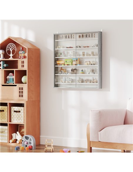 HOMCOM Six Shelf Display Cabinet, with Glass Doors - Graphite Wood Effect - pic 161138 | FastDaddyshop