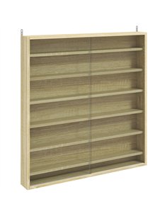 HOMCOM Six Shelf Display Cabinet, with Glass Doors - Oak