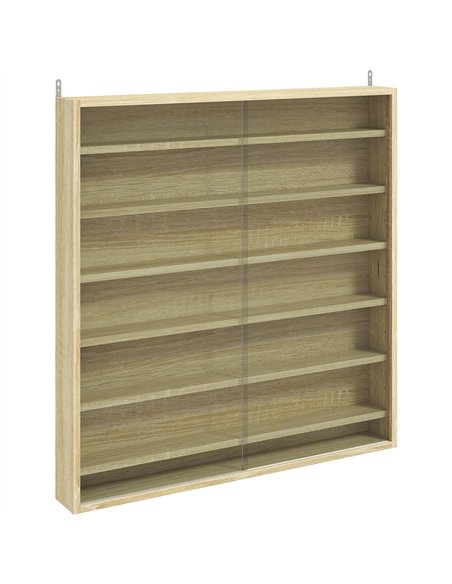 HOMCOM Six Shelf Display Cabinet, with Glass Doors - Oak - pic 161139 | FastDaddyshop