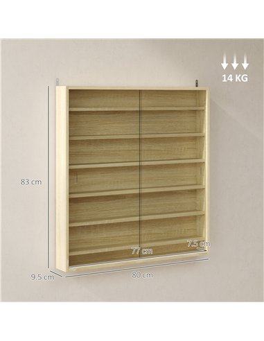 HOMCOM Six Shelf Display Cabinet, with Glass Doors - Oak
