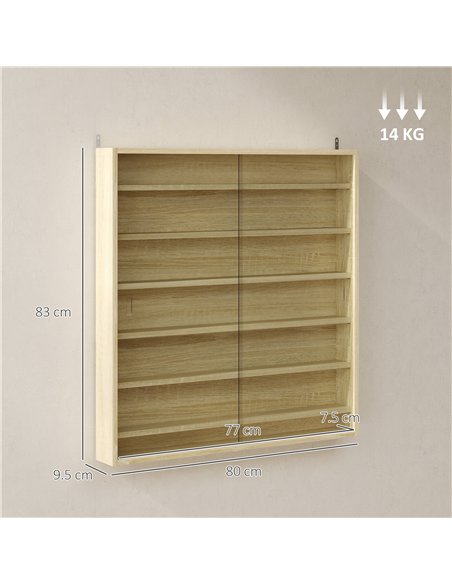 HOMCOM Six Shelf Display Cabinet, with Glass Doors - Oak - pic 161141 | FastDaddyshop