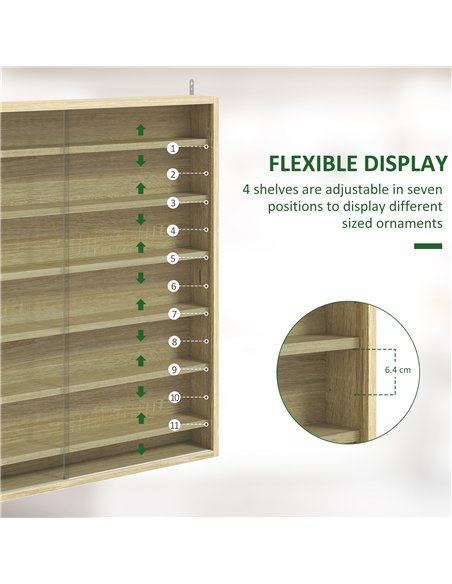 HOMCOM Six Shelf Display Cabinet, with Glass Doors - Oak - pic 161142 | FastDaddyshop