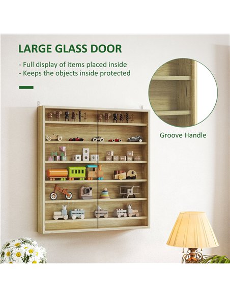 HOMCOM Six Shelf Display Cabinet, with Glass Doors - Oak - pic 161143 | FastDaddyshop