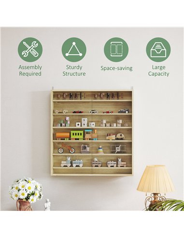 HOMCOM Six Shelf Display Cabinet, with Glass Doors - Oak