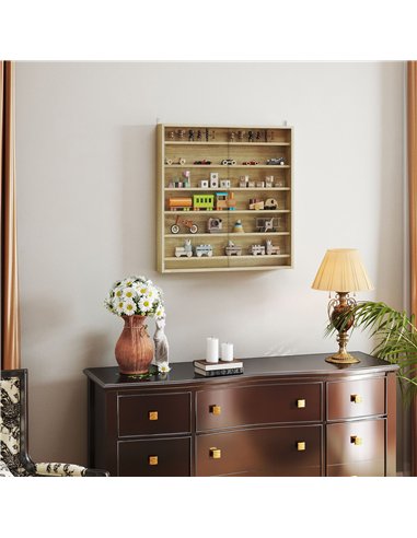 HOMCOM Six Shelf Display Cabinet, with Glass Doors - Oak