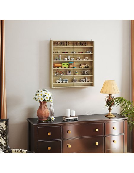 HOMCOM Six Shelf Display Cabinet, with Glass Doors - Oak - pic 161145 | FastDaddyshop