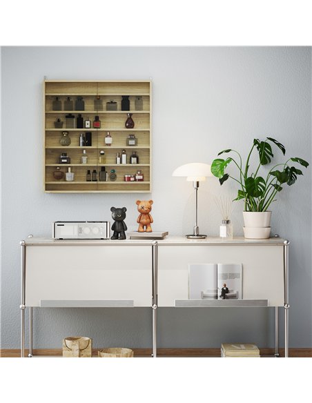 HOMCOM Six Shelf Display Cabinet, with Glass Doors - Oak - pic 161146 | FastDaddyshop