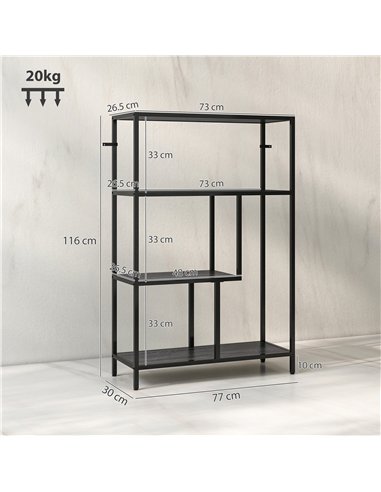 HOMCOM 4-Tier Bookshelf with Open Shelves - Charcoal Grey