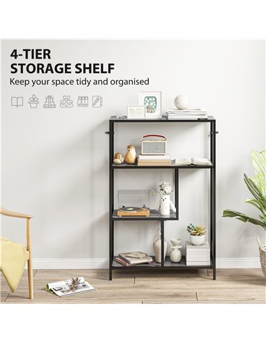 HOMCOM 4-Tier Bookshelf with Open Shelves - Charcoal Grey