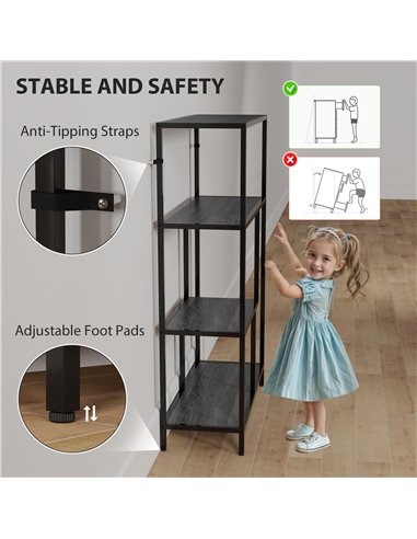 HOMCOM 4-Tier Bookshelf with Open Shelves - Charcoal Grey