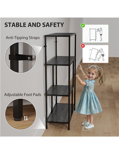 HOMCOM 4-Tier Bookshelf with Open Shelves - Charcoal Grey - pic 161152 | FastDaddyshop