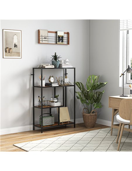 HOMCOM 4-Tier Bookshelf with Open Shelves - Rustic Brown - pic 161158 | FastDaddyshop