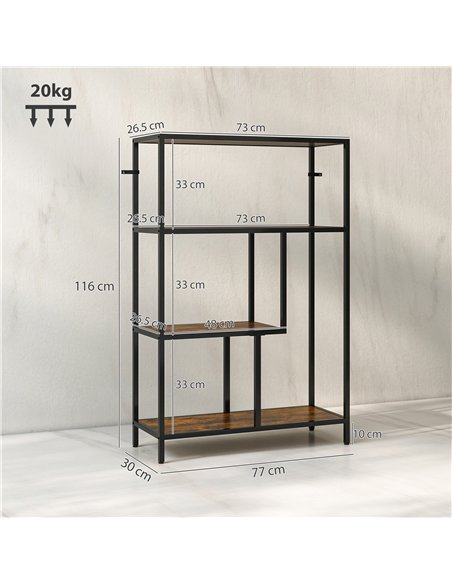 HOMCOM 4-Tier Bookshelf with Open Shelves - Rustic Brown - pic 161159 | FastDaddyshop