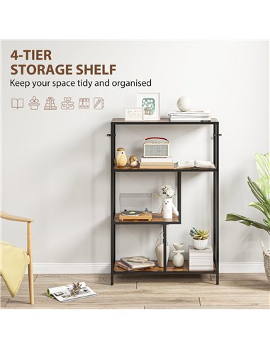 HOMCOM 4-Tier Bookshelf with Open Shelves - Rustic Brown