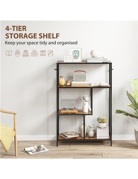 HOMCOM 4-Tier Bookshelf with Open Shelves - Rustic Brown - pic 161160 | FastDaddyshop