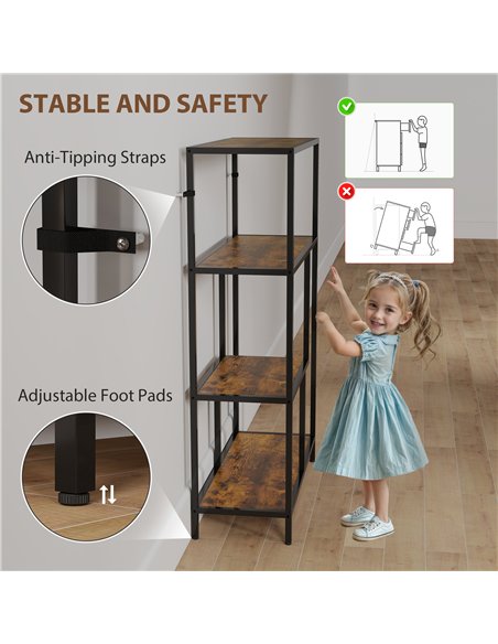 HOMCOM 4-Tier Bookshelf with Open Shelves - Rustic Brown - pic 161161 | FastDaddyshop
