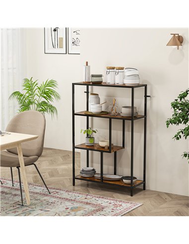 HOMCOM 4-Tier Bookshelf with Open Shelves - Rustic Brown