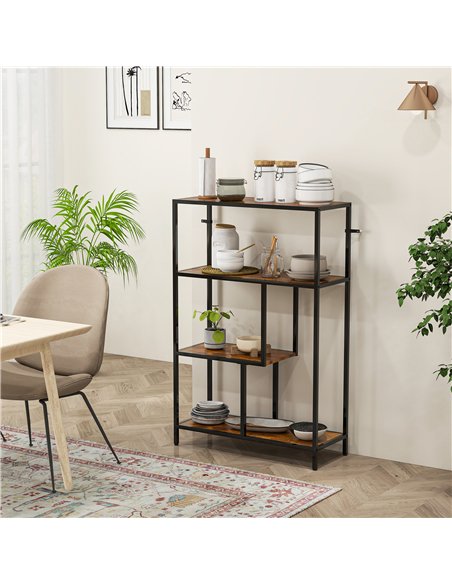 HOMCOM 4-Tier Bookshelf with Open Shelves - Rustic Brown - pic 161162 | FastDaddyshop