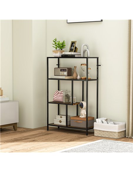 HOMCOM 4-Tier Bookshelf with Open Shelves - Rustic Brown - pic 161163 | FastDaddyshop