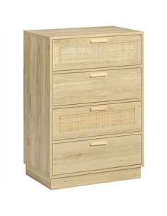 HOMCOM Chest of Four Rattan Weave Panel Drawers - Wood-Effect