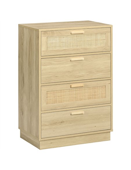 HOMCOM Chest of Four Rattan Weave Panel Drawers - Wood-Effect - pic 161166 | FastDaddyshop