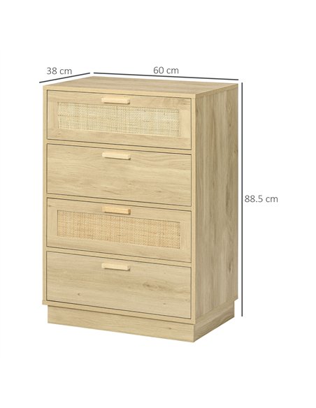 HOMCOM Chest of Four Rattan Weave Panel Drawers - Wood-Effect - pic 161168 | FastDaddyshop