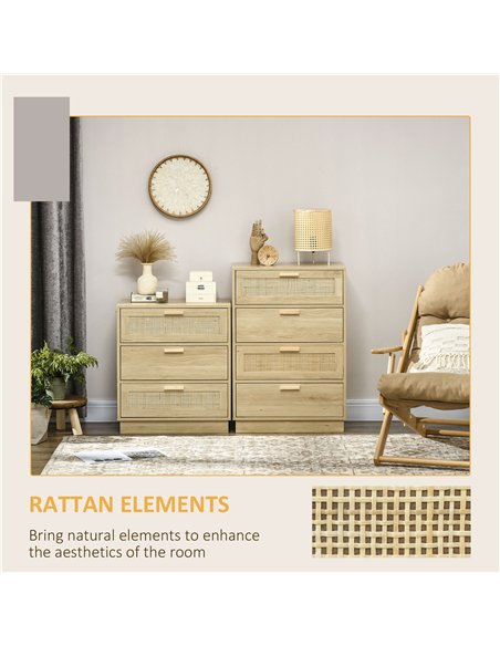 HOMCOM Chest of Four Rattan Weave Panel Drawers - Wood-Effect - pic 161170 | FastDaddyshop