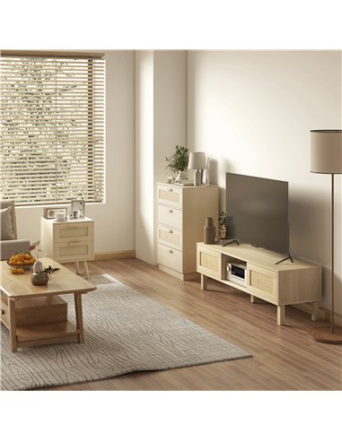 HOMCOM Chest of Four Rattan Weave Panel Drawers - Wood-Effect