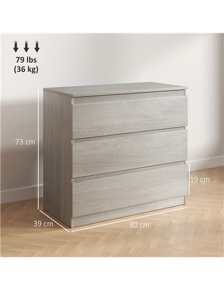 HOMCOM Chest of Three Drawers - Grey Wood Effect - pic 161177 | FastDaddyshop