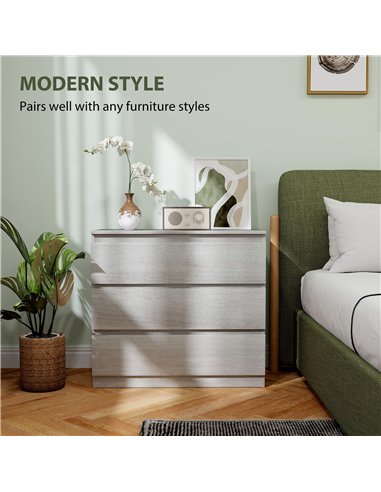 HOMCOM Chest of Three Drawers - Grey Wood Effect