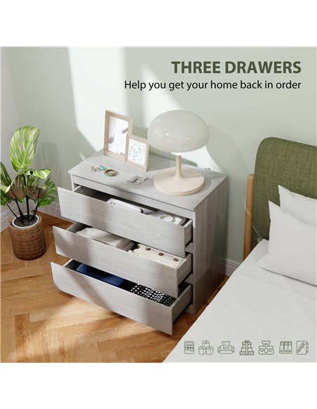 HOMCOM Chest of Three Drawers - Grey Wood Effect - pic 161179 | FastDaddyshop