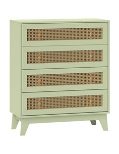 HOMCOM Chest of Drawers, 4-Drawer Storage Organiser Unit with Rattan Element for Bedroom, Living Room, Light Green