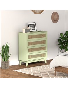 HOMCOM Chest of Drawers, 4-Drawer Storage Organiser Unit with Rattan Element for Bedroom, Living Room, Light Green 2