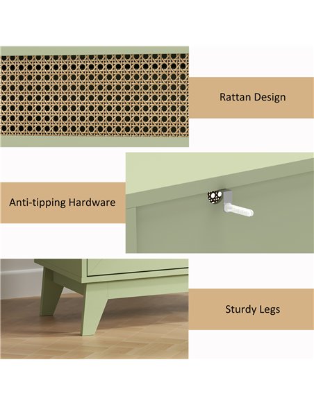 HOMCOM Chest of Drawers, 4-Drawer Storage Organiser Unit with Rattan Element for Bedroom, Living Room, Light Green - pic 161189 | FastDaddyshop