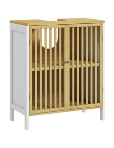 HOMCOM Bamboo-Blend Retro Cut-Out Under Sink Cabinet