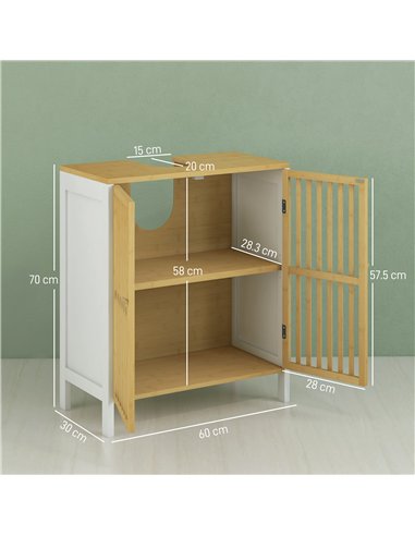 HOMCOM Bamboo-Blend Retro Cut-Out Under Sink Cabinet