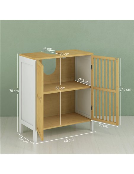 HOMCOM Bamboo-Blend Retro Cut-Out Under Sink Cabinet - pic 161195 | FastDaddyshop