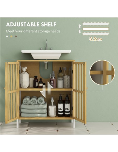 HOMCOM Bamboo-Blend Retro Cut-Out Under Sink Cabinet - pic 161197 | FastDaddyshop