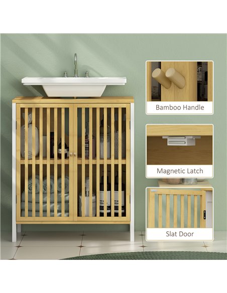 HOMCOM Bamboo-Blend Retro Cut-Out Under Sink Cabinet - pic 161199 | FastDaddyshop
