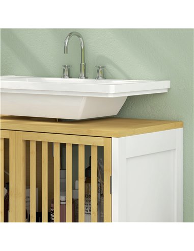 HOMCOM Bamboo-Blend Retro Cut-Out Under Sink Cabinet