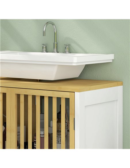 HOMCOM Bamboo-Blend Retro Cut-Out Under Sink Cabinet - pic 161200 | FastDaddyshop