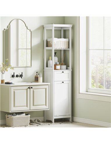 HOMCOM Tall Bathroom Cabinet with Tilt-Out Laundry Basket - White